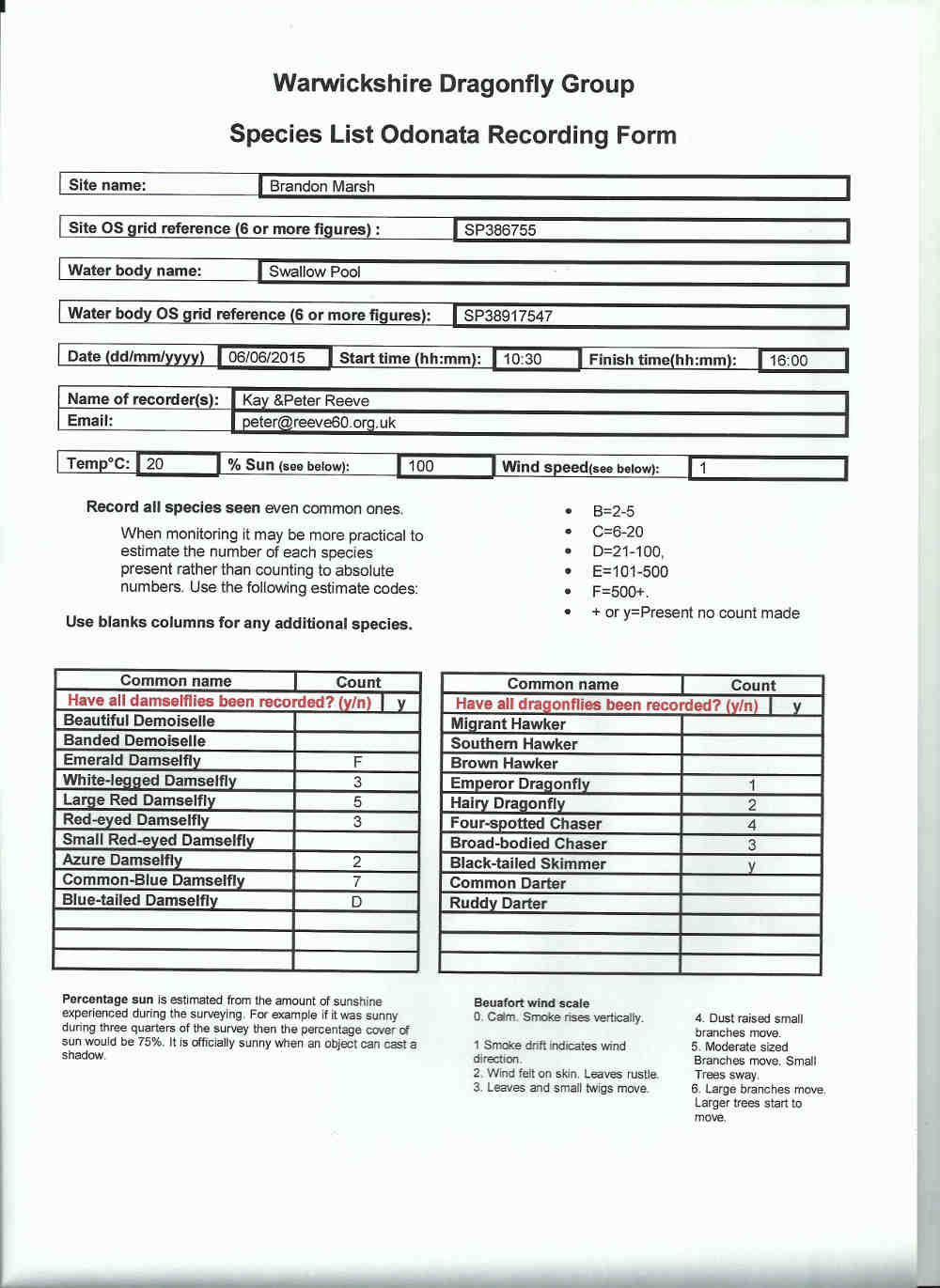 Example
          monitoring form